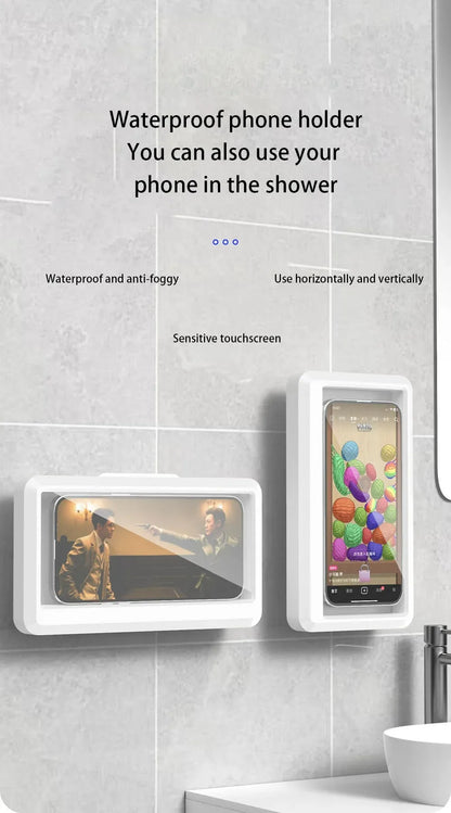 Fixed Waterproof and Anti-fog Mobile Phone Case Self-adhesive for Bathroom Shower Phone Holder Waterproof Touched Shower Phone